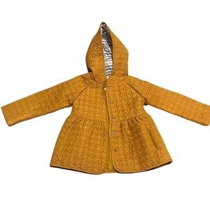 Max Studio Kids Quilted Hooded Jacket Mustard Yellow Snap Front Size 3T